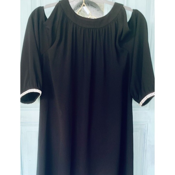 Nine West Dress Black 6 Crystal Cold Shoulder 3/4 Long Sleeve Holiday Party - Picture 5 of 12